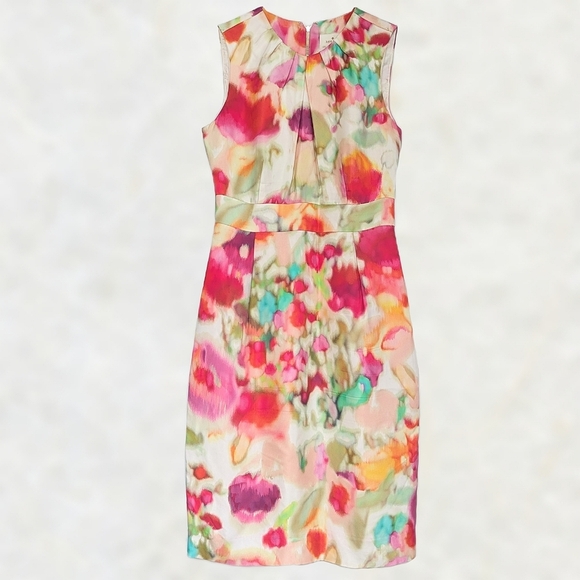 Kate Spade Giverny Bowden Sleeveless Floral Sheath Dress Fuchsia Aqua Orange - Picture 3 of 11